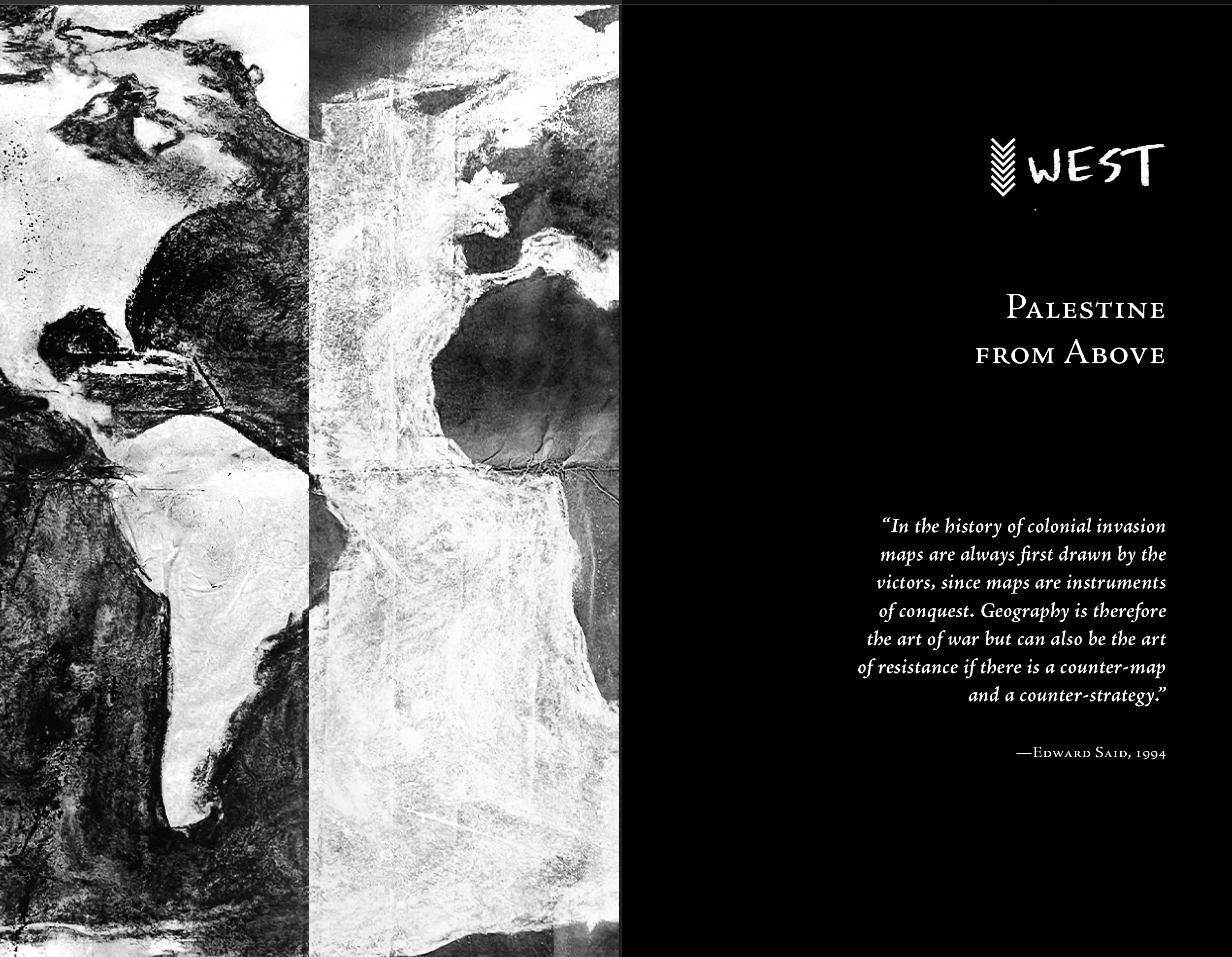 First spread of Part 1: West - "Palestine from Above" of Palestine 1492: A Report Back