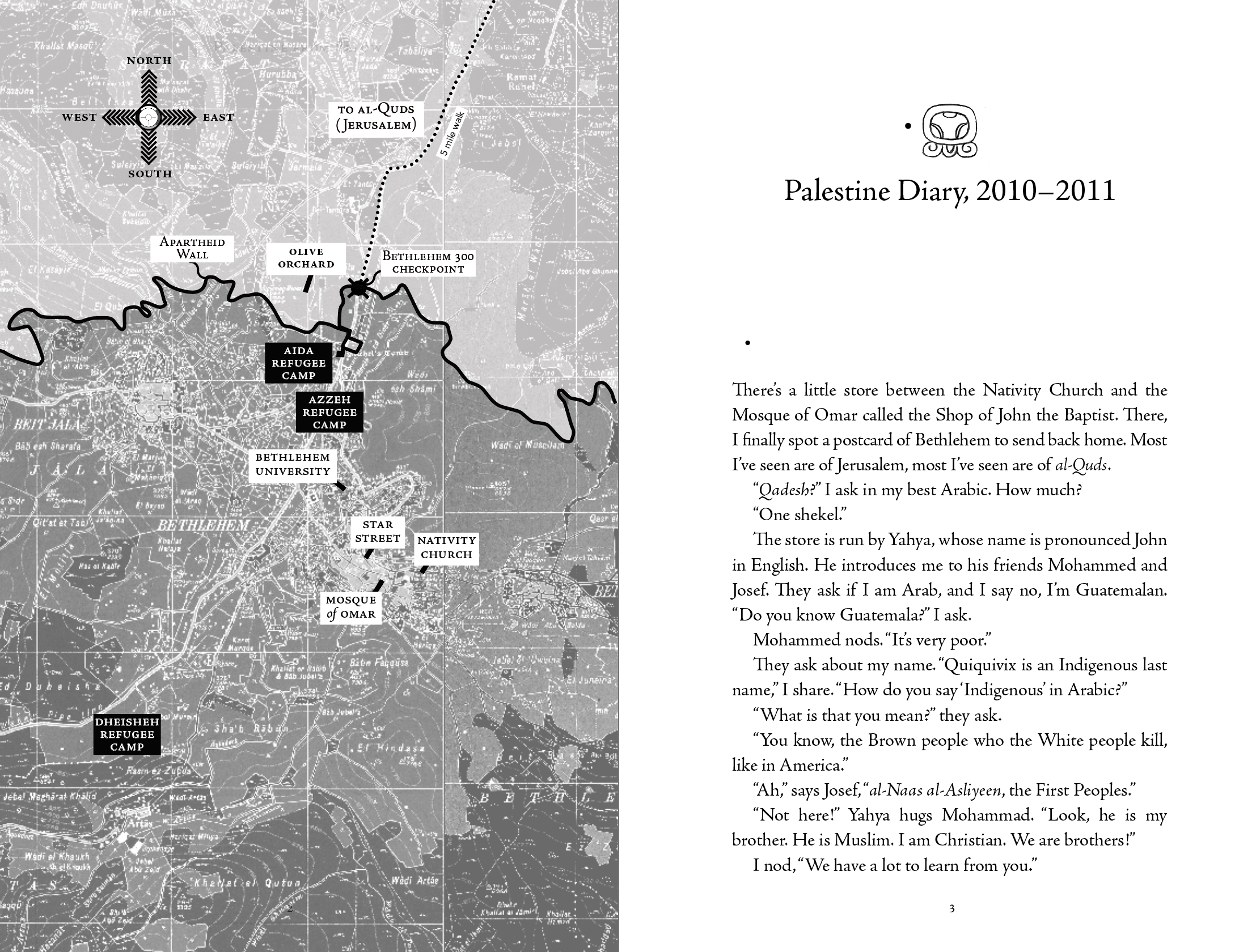 First spread of Chapter 1 - "Palestine Diary, 2010-2011"